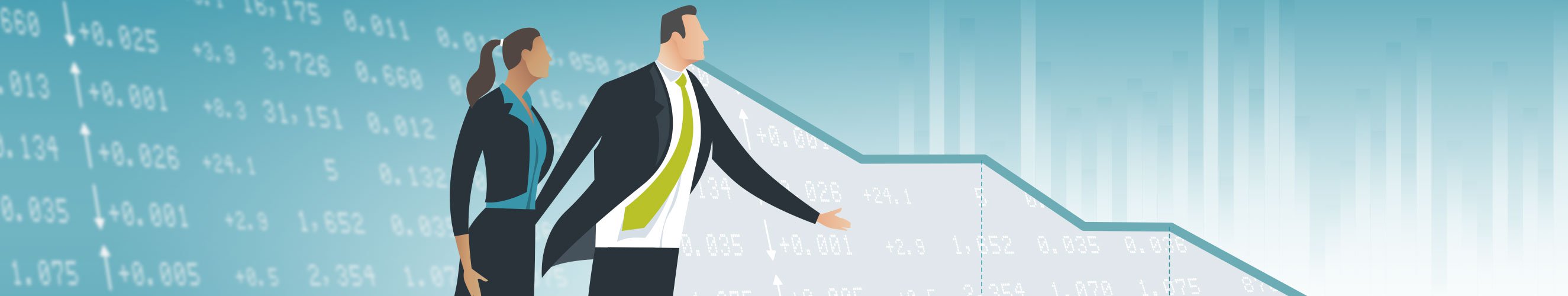 Illustration of two persons in front of a statistic graph