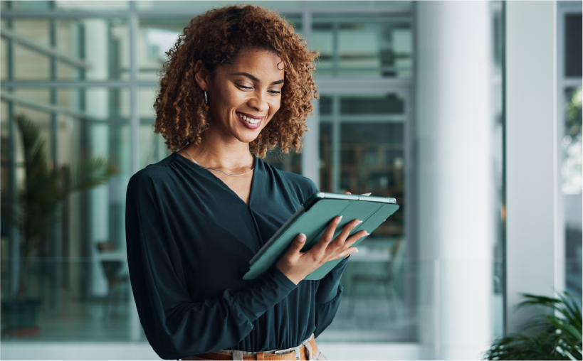 A woman with a tablet image