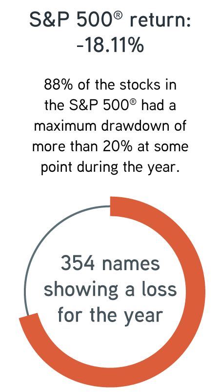 80% of the stocks in the S&P 500 had a maximum drawdown of more than 15% at some point during the year.